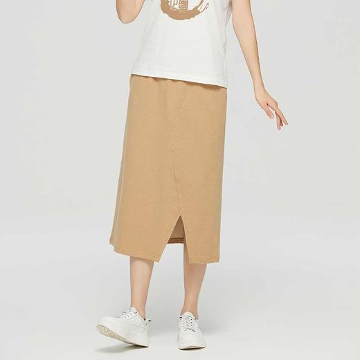 素道有机彩棉素色开叉裙 女士半身裙 女士针织短裙 商品图0