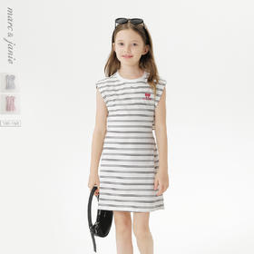马克珍妮女童条纹收腰拼接连衣裙 儿童裙子2025年夏装新款550701