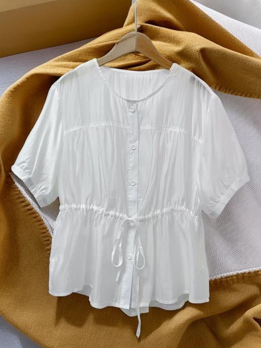 【节日特卖】2333 珠光感天丝薄款收腰宽松短袖小衫(需搭配吊带穿着)-喜出 商品图2