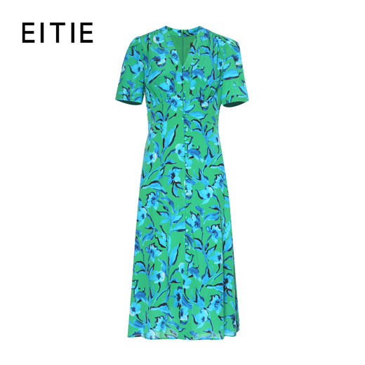 EITIE爱特爱时尚高腰a字显瘦撞色印花V领连衣裙夏季新款8207939 商品图6