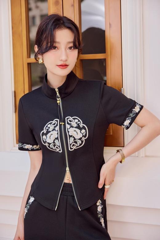 Le Malene 黑色新中式刺绣外套长裤套装 20294 商品图1