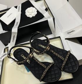 香奶奶新款链条小羊皮方跟凉鞋