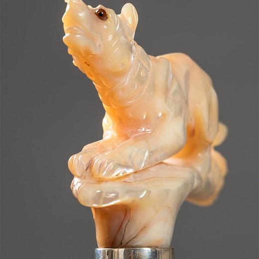 独角鹿西洋古董 法国出品纯银环箍吠犬造型母贝精雕杖柄装饰玫瑰木杖身牛角杖脚古董手杖 商品图3