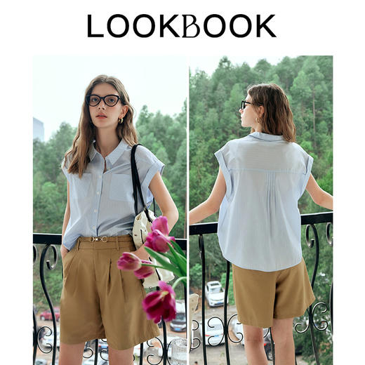 OLrain欧芮儿蓝色条纹衬衫女夏季2025年新款简约通勤设计感衬衣 商品图3