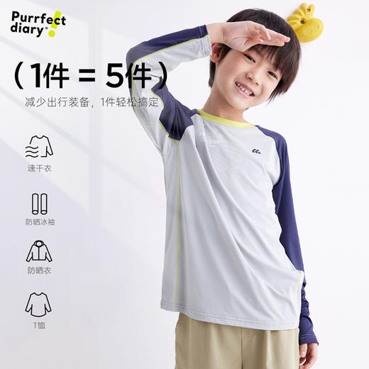 【冰皮T】咕噜日记童装儿童撞色凉感T恤夏新款男女童圆领防晒长袖PXT2507 商品图2