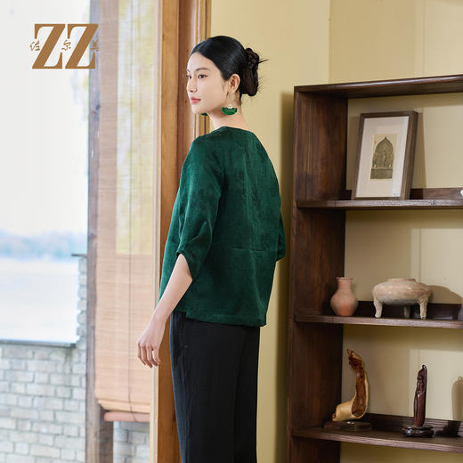 佐尔美夏季新款优雅新中式国风桑蚕丝短袖上衣女M52CS45 商品图4