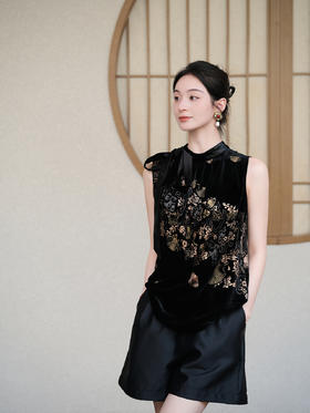 盛唐牡丹| 丝绒烫金硕果金扇纹背心