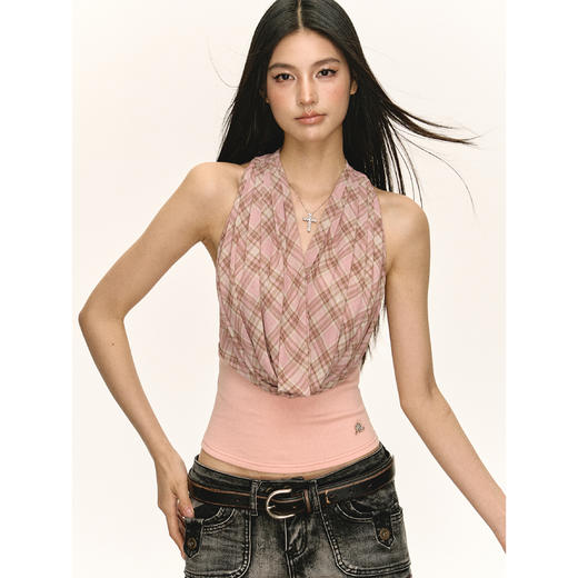 Ariseism  美式复古荡领挂脖吊带背心女夏季新款辣妹无袖修身上衣 商品图3