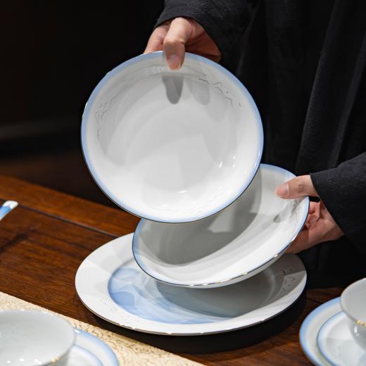 富玉  景德镇高温玲珑瓷餐具套装家用 新中式国风天青餐具礼盒装 商品图3