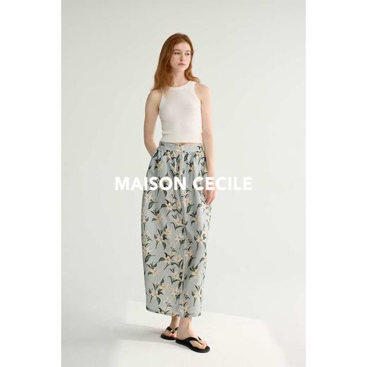 MAISON CECILE设计师印花/桑蚕丝优雅手绘百合蓬松立体感花苞半裙 商品图4