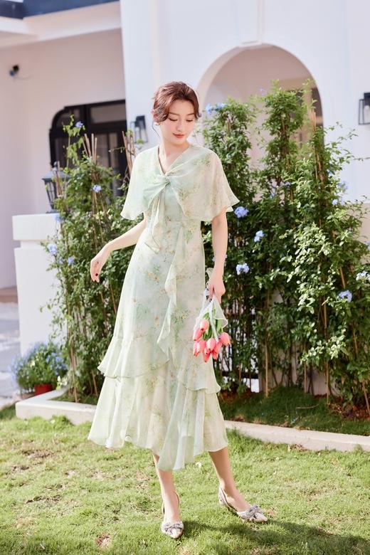 Le Malene 浪漫绿色花朵印花连衣裙 20258 商品图0