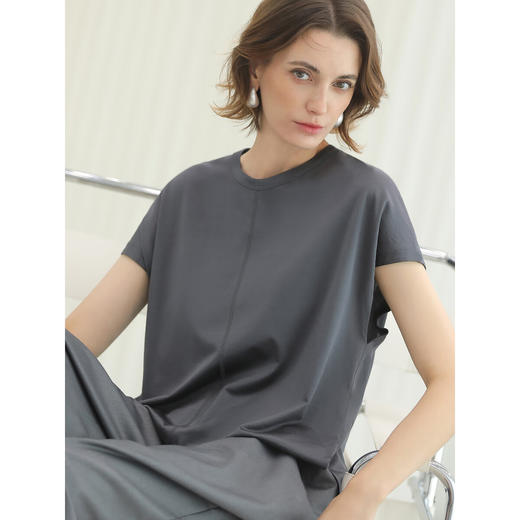 COCOBELLA奢感缎光人丝棉短袖T恤女夏精致仿醋酸上衣TS0020-4 商品图1