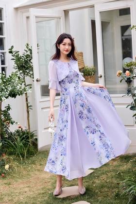Le Malene 浪漫紫色花朵印花连衣裙 20291