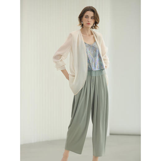 COCOBELLA[凉感]重工捏褶木耳腰休闲裤女大码奶奶裤PA3071-3 商品图1