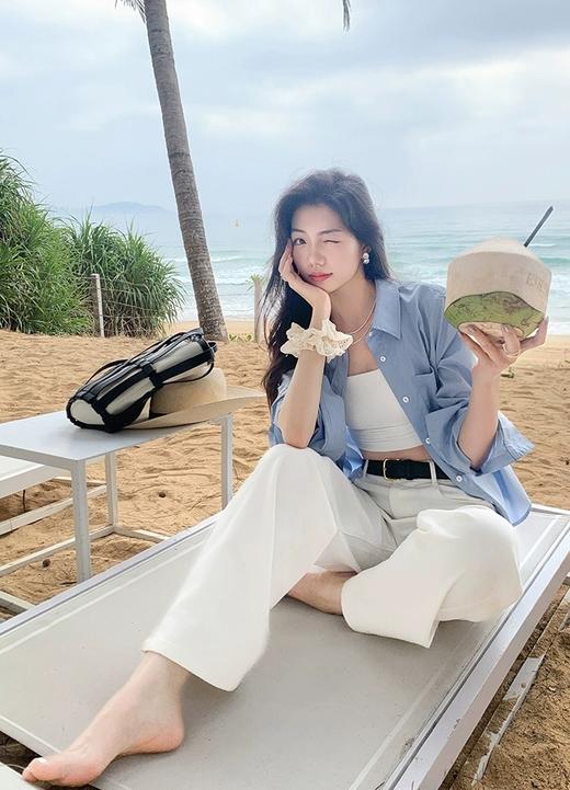 极薄夏日软糯Q弹侧缝高腰阔 腿直筒老钱白牛仔裤 商品图8