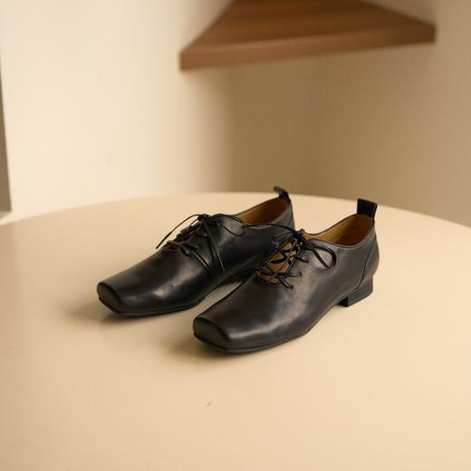 faytobe 复古系带芭蕾鞋手工方头牛皮侘寂风深口丝带小皮 商品图4
