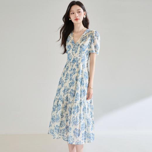 【高货sh】全新升级【铂金会员266/天猫359/差价93】(03521)洛诗琳法式气质V领碎花连衣裙2025夏季修身系带茶歇裙 商品图4