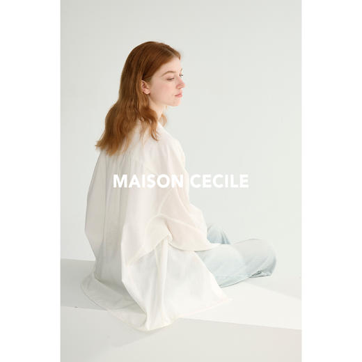 MAISON CECILE 亚麻肌理感清爽透气宽松简约男友风翻领百搭白衬衫 商品图2