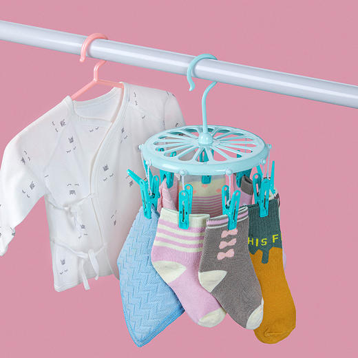 茶花衣架带夹子 多头晾衣架 晒袜子架内衣架(9夹子)晒衣夹挂架 2只装*2 商品图0