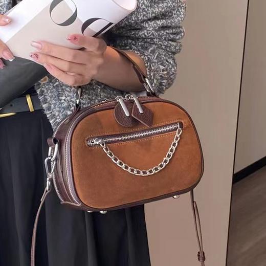 【预售3天】拼色头层皮苹果包手提女包复古斜挎包Z7078 商品图0