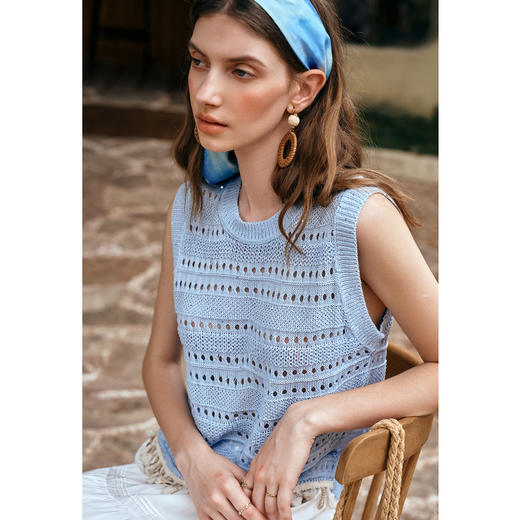 OLrain欧芮儿度假风圆领镂空套头针织衫夏季2025新款小众气质上衣 商品图1