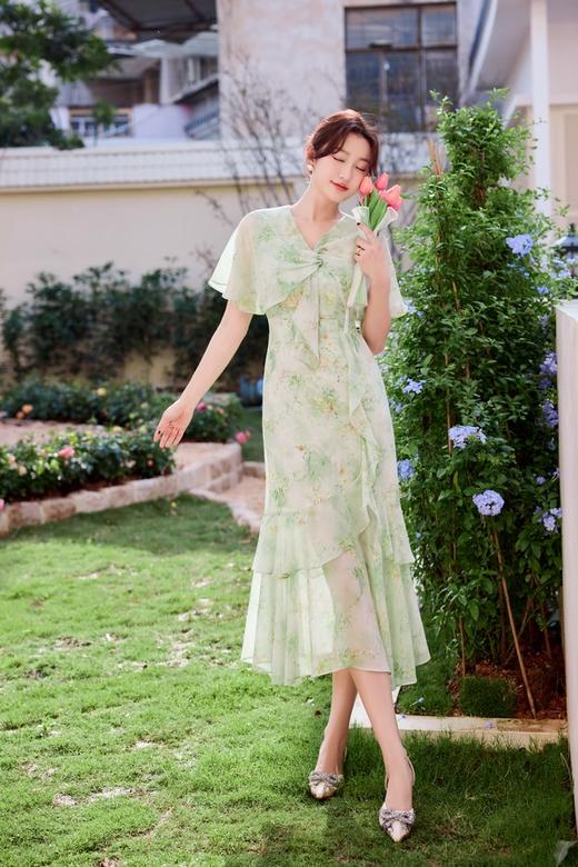 Le Malene 浪漫绿色花朵印花连衣裙 20258 商品图3