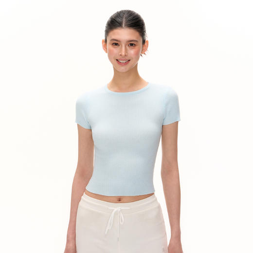 Ariseism  基础纯色圆领短款针织短袖T恤女夏季新款辣妹修身上衣 商品图2