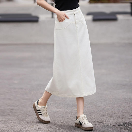熙世界全棉白色牛仔半身裙女夏季薄款高腰显瘦包臀直筒裙a字裙子 商品图4