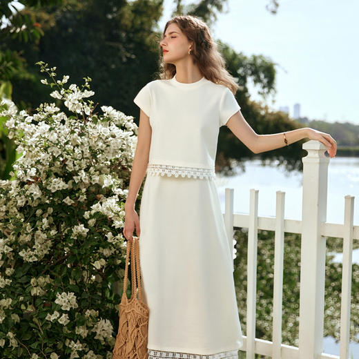 OLrain欧芮儿白色法式度假时尚套装女夏季2025新款修身显瘦两件套 商品图0