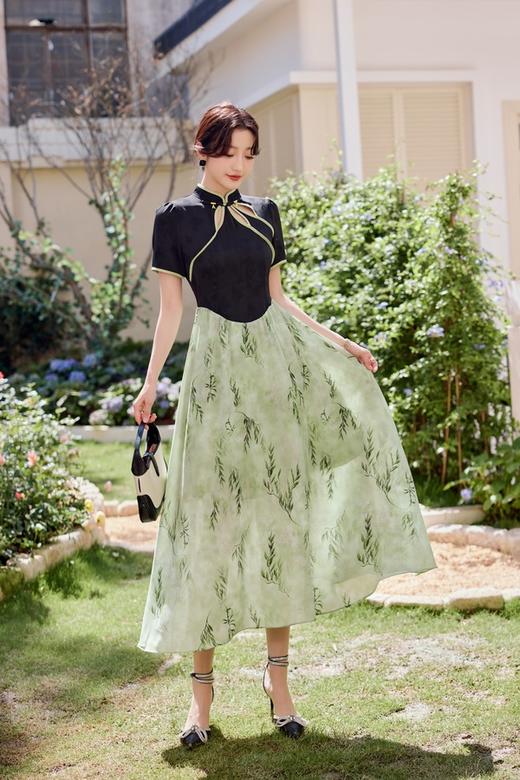 Le Malene 新中式旗袍领镂空拼接式连衣裙 20261 商品图0