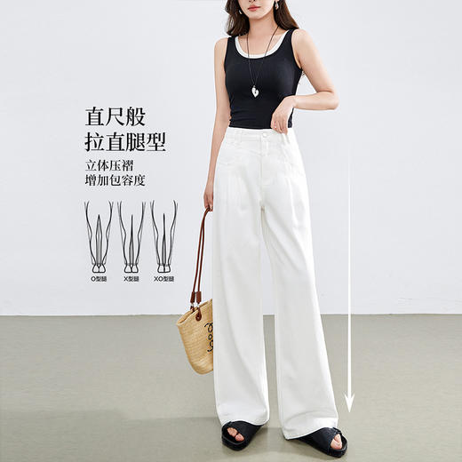 熙世界白色阔腿牛仔裤女夏季薄款2025新款高腰100%纯棉直筒休闲裤 商品图2