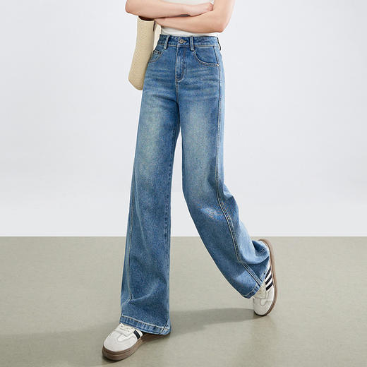 【专属特价】熙世界牛仔阔腿裤女春夏2025新款高腰复古宽松休闲长裤窄版直筒裤 商品图4