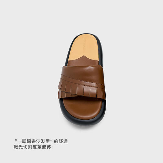 lost in echo2025春夏新款布洛克流苏真皮厚底增高面包拖沙发拖鞋 商品图2