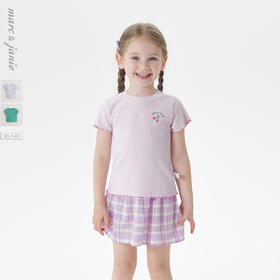 马克珍妮女童缤纷夏日花边弹力短袖T恤儿童上衣夏装新款550902