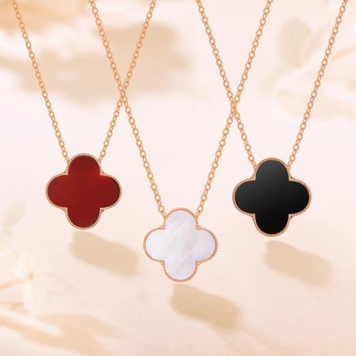 六鑫珠宝 S999足银玛瑙幸运四叶草项链 双面佩戴 商品图3