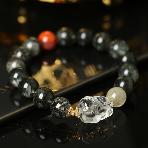 灵机生活馆超七女轻奢小众精致绿幽灵南红金发晶貔貅手链 商品图4