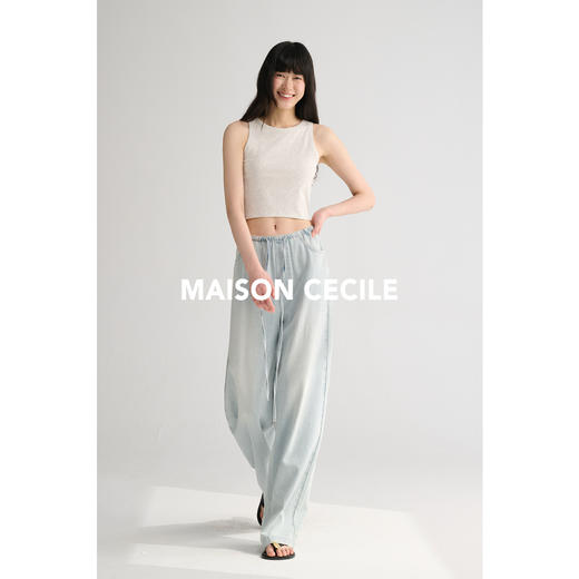 MAISON CECILE 宽松休闲做旧褪色感随性慵懒松紧腰直筒牛仔裤 商品图2