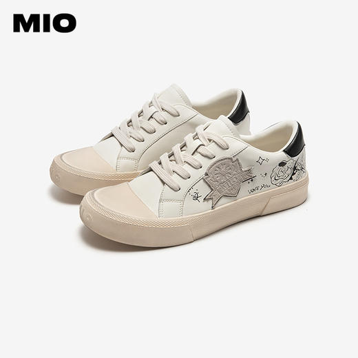 MIO米奥做旧脏脏鞋秋新款小白鞋厚底女鞋涂鸦鞋舒适休闲板鞋M254551318 商品图2