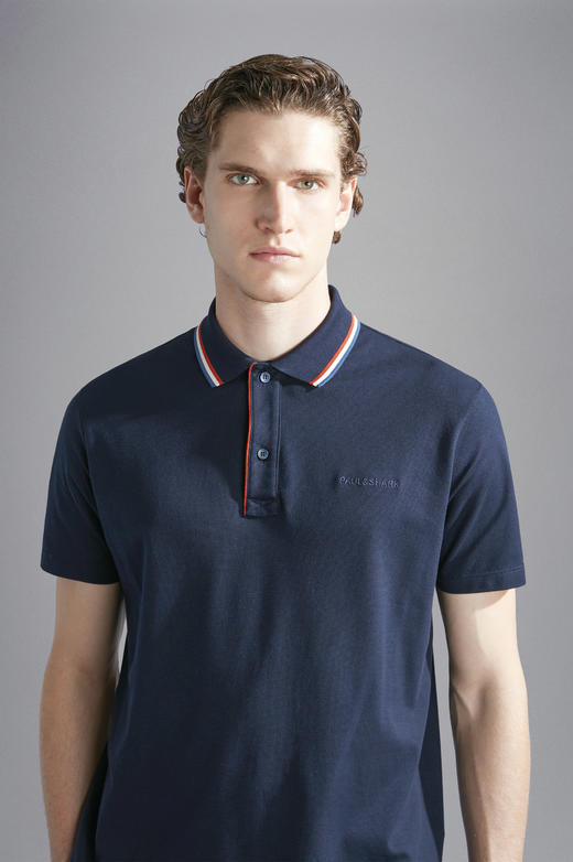 鲨鱼 撞色领字母刺绣小方标 珠地网眼棉短袖POLO衫 特惠 PSS173 商品图0