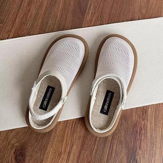 夏季亚麻凉鞋女一鞋两穿软底包头半拖鞋外穿透气网眼一脚蹬洞洞鞋 商品图2