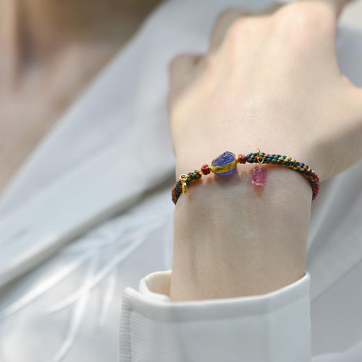 五福瑞彩编织足金坦桑碧玺手环（手围4.5-5.5cm） 商品图3