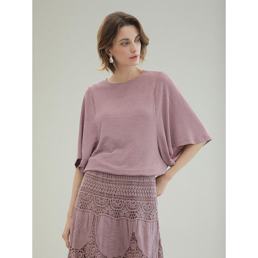 COCOBELLA法式蝙蝠袖针织衫女低调细闪亮丝提花罩衫TS0069-3 商品图3