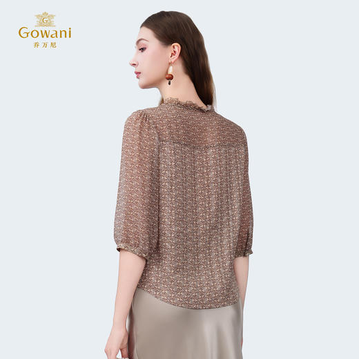 乔万尼新品中袖印花南法田园风木耳领100%真丝衬衫上衣ED2C437 商品图4