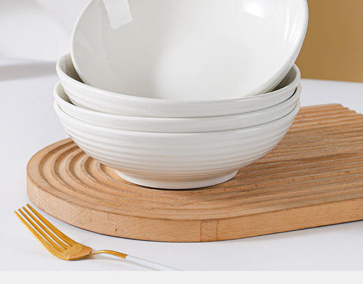 【多妈团购 梦境流光系列7英寸霜月深盘 共6个】釉下彩纯白陶瓷，复古高级，光滑易清洁 瓷质厚实，釉面细腻 螺纹设计，简约大气-金克丝 商品图5