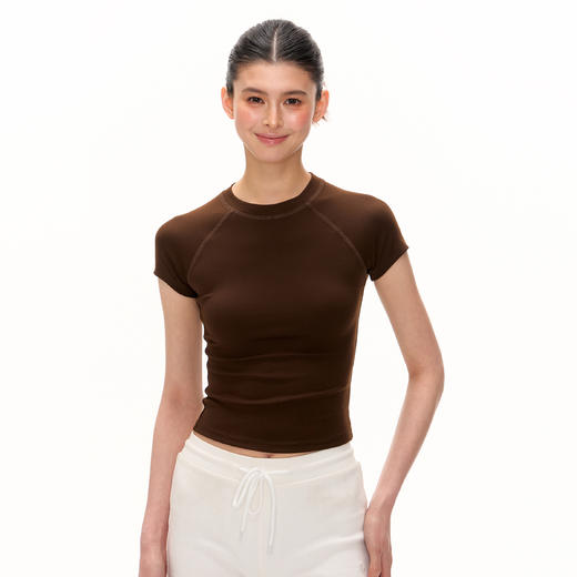 Ariseism 美式复古纯色基础插肩袖短款短袖T恤女夏季新款修身上衣 商品图2