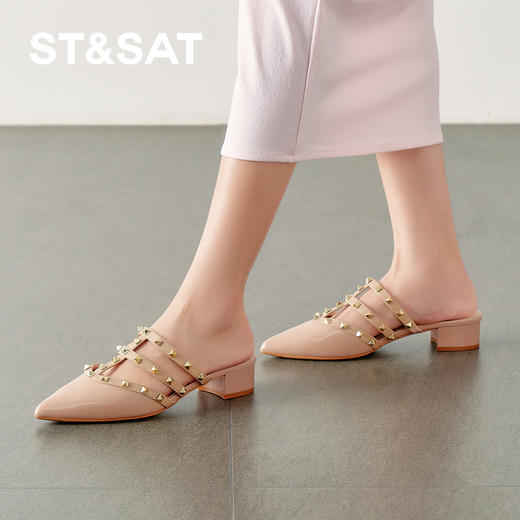 【铆钉系列】星期六时尚尖头粗跟穆勒拖SSD1114471 商品图6