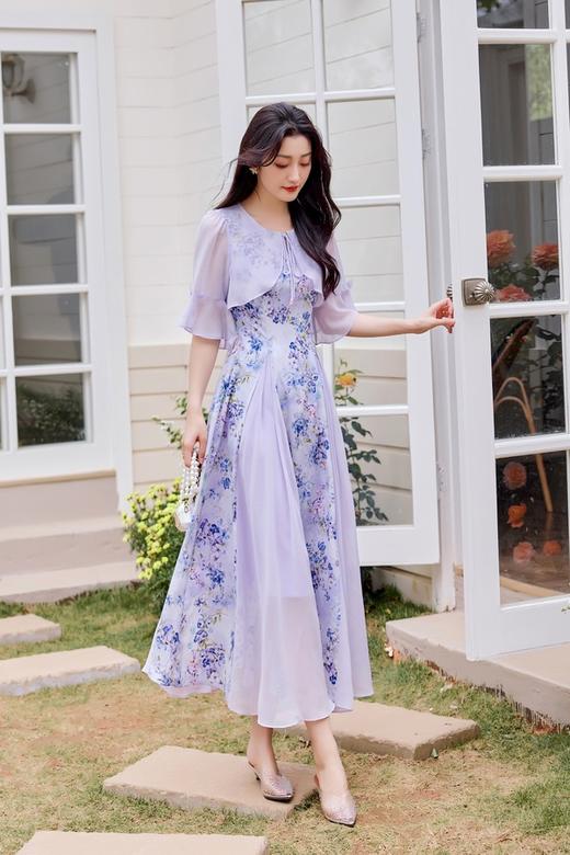 Le Malene 浪漫紫色花朵印花连衣裙 20291 商品图3