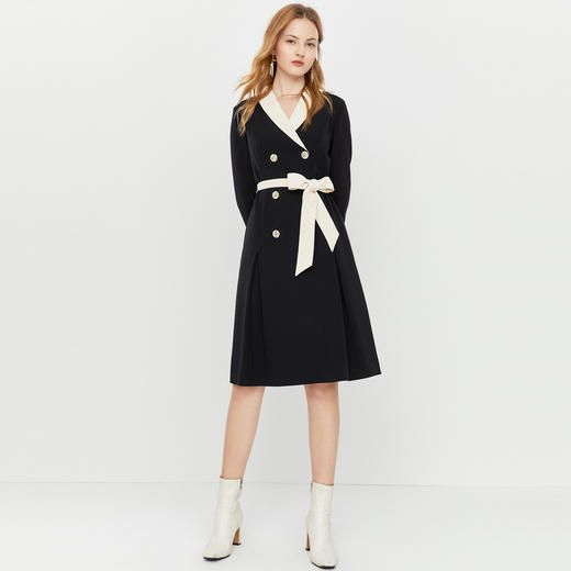 8C505050200344 音儿YINER女装冬季通勤撞色系带收腰西装领连衣裙 商品图4