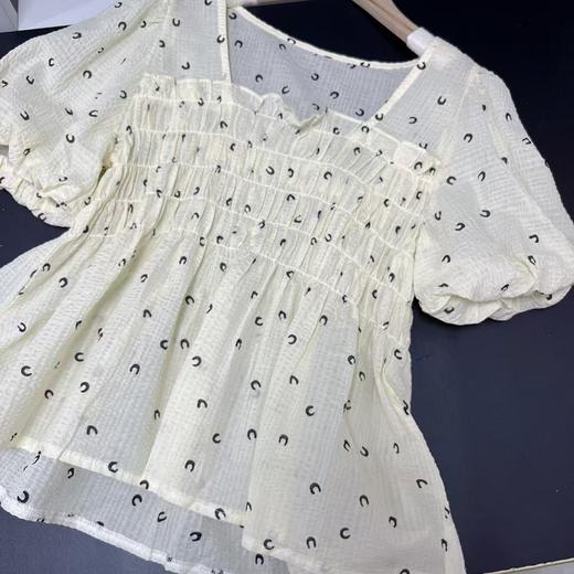 9.3秒杀6607 方领褶皱碎花泡泡袖短袖-喜出 商品图1