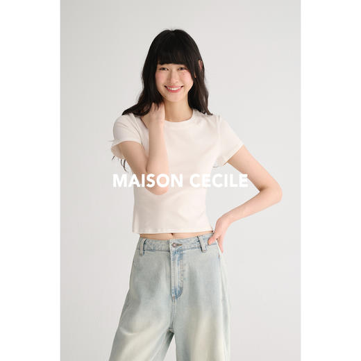 MAISON CECILE基础bi入/夏季修身短款百搭显瘦显比例圆领T恤上衣 商品图1